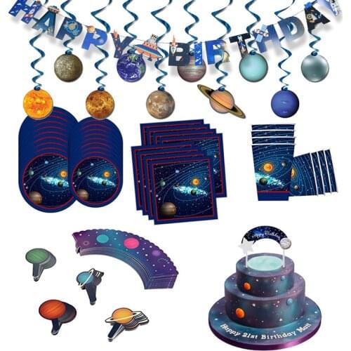 Galaxy Outer Space Party Decoration Kids Birthday Decor Garland Paper Plate Cup Napkin Rocket Astronaut Space Party Supplies