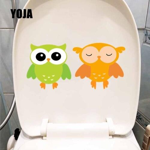 YOJA 23.7X11CM Creative Toilet Seat Decal Two Intereting Owl Kids Rooms Decoration Wall Stickers T5-0640
