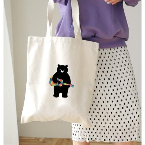 Funny Color Kawaii Cartoon Print Animal Women Canvas Tote Bag Fashion Shoulder Bag Cloth Bags Ladies Duty Cotton Shopping Bags