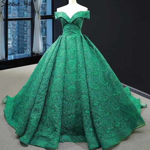 Green Off Shoulder Sexy Wedding Dress 2020 Lace Sequined Luxury High-end Bridal Gowns Real Photo HM66744 Custom Made
