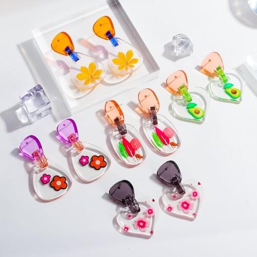AENSOA Cute Geometric Flower Transparent Acrylic Drop Earrings For Women Korean Candy Color Pendant Dangle Earring Party Jewelry