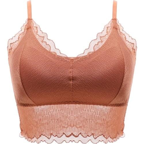 Women Floral Lace Spagetti Cami Tank Top Lingerie Seamless Bralette Bra Female Anti-Exposure Comfortable Soft Underwear