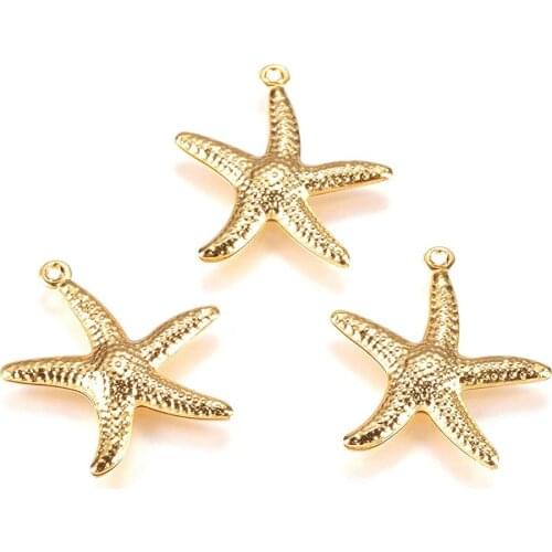 Gold Stainless Steel Starfish Charms For Jewelry Making Metal Starfish Charm Wholesale 50pcs