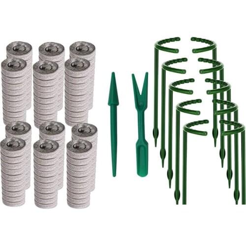 1 Set 30mm Plant Starters Plugs Pallet Seedling Soil Block & 1 Set Half Round Plant Support Ring Plant Cage Holder