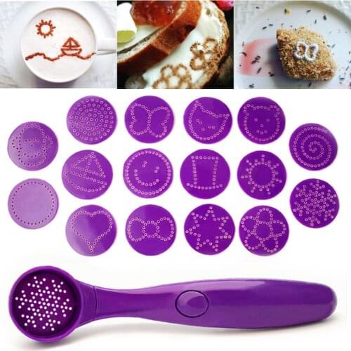 16 Patterns Magic Spice Spoon Electric Coffee Stencils Coffee Decor Portable Coffee Cake Food Piping Spoons Dropshipping