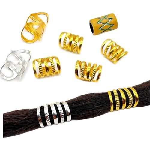Enhanced Dreadlocks Ring 100Pcs Gold Dreadlock Cuffs Beads--Dread Hair Beads 8MM Hole&Free Tibetan Silver Beads 7 Color Options