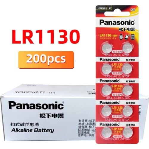 200pcs Panasonic 189 1.5V Alkaline Battery Cell AG10 LR1130 AG10 389 LR54 SR54 SR1130W 189 LR1130 Button Cell Coin Batteries