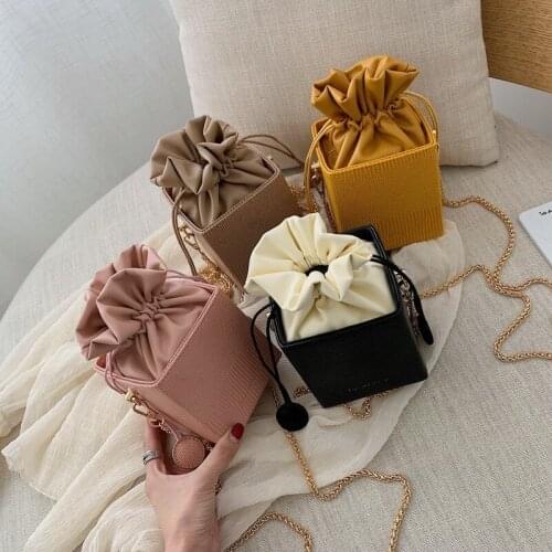 2020 shoulder handbags Fashion Drawstring Bucket Women Purses Bags Small Flap Ladies Handbags Box Shape Crossbody Bags For Women