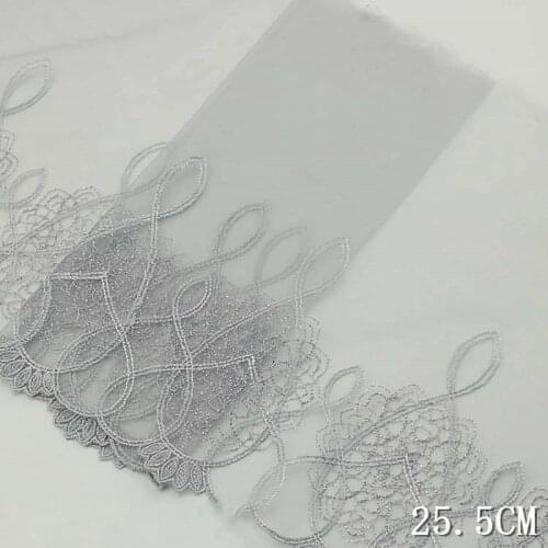 2Yards New Exquisite Grey Pink Mesh Tulle Embroidery Lace Trim Fabric Handmade DIY Garment Sewing Clothing Accessories 25.5cm