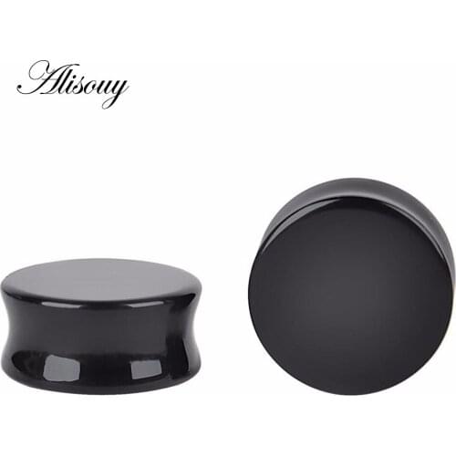 Alisouy 1 Pair Black stone Ear Expander Body Piercing Jewelry Ear Plugs Gauges 5-25mm Unisex Expander Stretcher men women