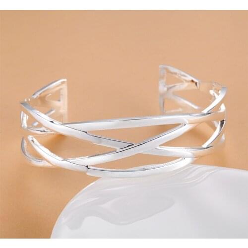 Pure Silver 925 Bangle Bracelets for Women Adjustable Wrist Cuff Bangles Wristband Pulseira Femme Wedding Bridal Jewelry Bijoux