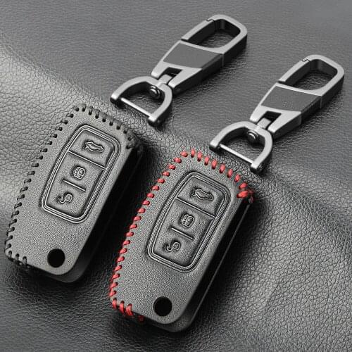 Genuine Leather Car Key Cover for Ford Fiesta Focus Focus C-Max Galaxy Kuga Mondeo MK4 S-Max Fob Smart Remote Key Case Cover
