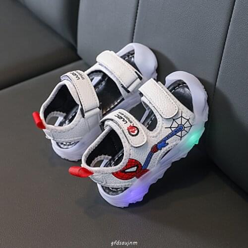 Disney childrens cartoon spiderman boys and girls non-slip soft-soled sandals student beach shoes sandals LED