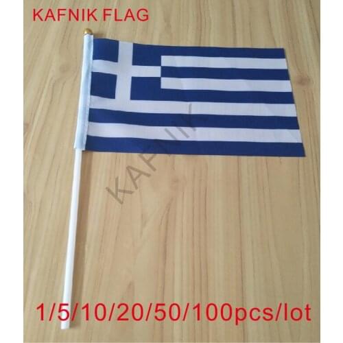 KAFNIK ,10/20/50/100pcs Promotion Wholesale Small Greek Hand Waving National Flag 14*21cm #8 Polyester Flag Free Shipping
