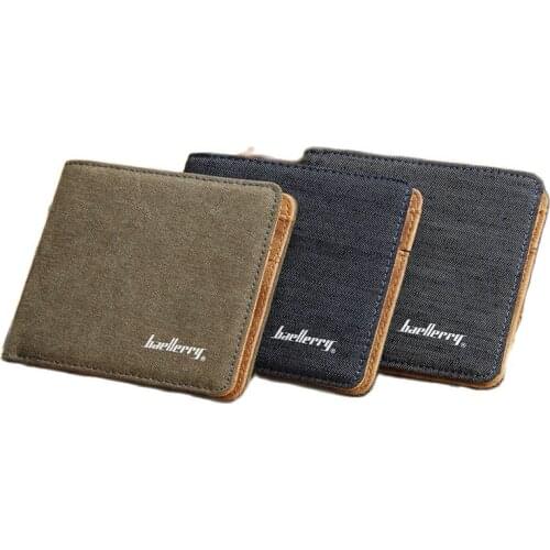 Classical Black Brown Fashion Quality Men Wallets Canvas Zip Pocket Photo ID Bit Credit Card Holders Purse Wallet Free Shipping