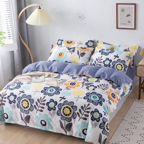 Fanshion Bedding Set Simple Flower Duvet Cover Set 3/4pc Bed Linens Blue Bed Set Pillowcase Sheet And Fitted Sheet