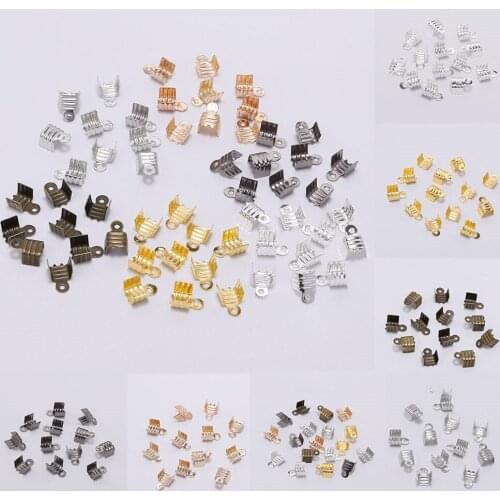 200Pcs 3-8 mm Stainless Steel Cord End Tip Fold Over Clasp Crimp Bead Connector For DIY Jewelry Making Accessories Wholesale