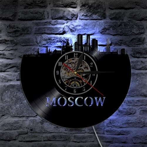 Moscow Skyline City LED Lighting Color Change Russian Architecture Wall Light Vinyl Record Wall Clock Modern Backlight