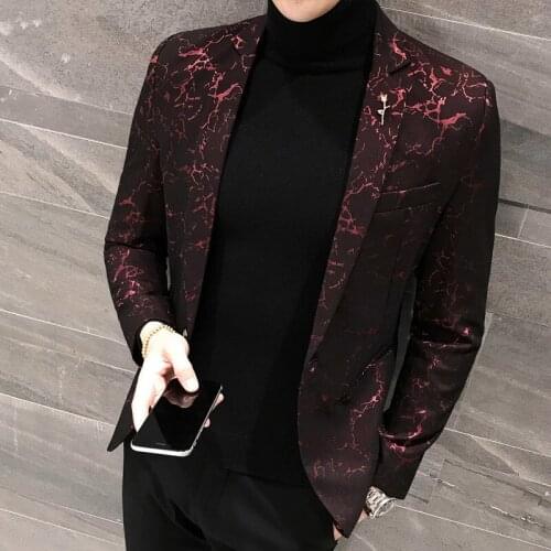 Mens Printed Blazer Masculina Slim Fit 2020 New Wind Red Blue Black 3XL Elegant Wedding Party Stylish Blazers For Men Jacket
