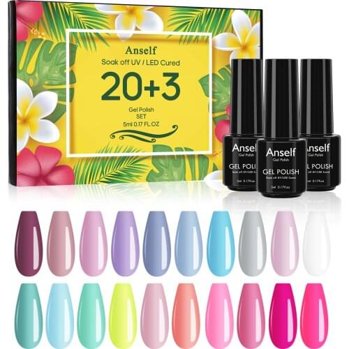 Anself 2021 New 20 Color Gel + Base Coat + Top Coat + Matte Top Coat Manicure Gel Polish Set