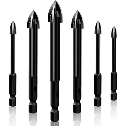 6Pcs Glass Drill Bit Set Alloy Carbide Point with 4 Cutting Edges Tile & Glass Cross Spear Head Drill Bits