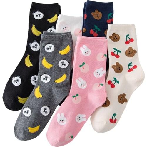 Socks Women Panda Painting Bear Rabbit Banana Peach Cherry Prints Cotton Happy Tide Socks Short hip hop Streetwear Kawaii Sox