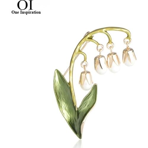 OI Elegant Enamel Flower Pendant Tassel Brooches Pins Gold Color Copper Metal Women Party Weddings Bouquet Brooch