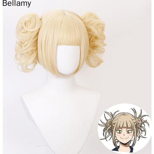 Anime My Hero Academia Himiko Toga Cosplay hairwear Ponytail cream blonde Cosplay Wig +Wig Cap
