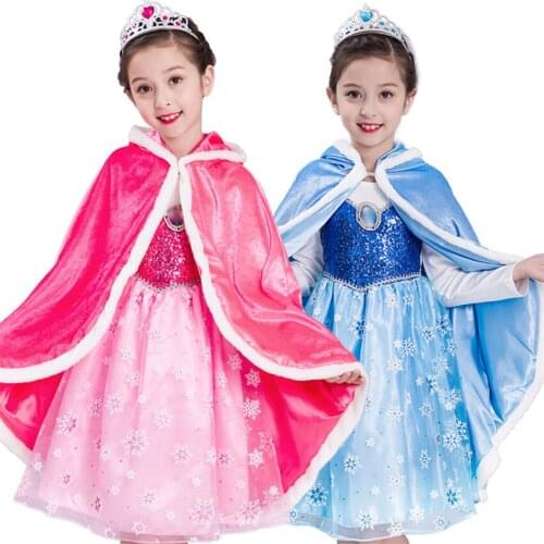 Children Fancy Halloween Cosplay Costumes Frozen Cloak Stage Performance Hooded Wizard Shawl Girls Velvet Warm Solid Cape