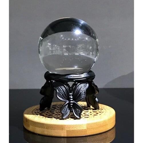 Natural Labradorite Crystal Sphere Ball Metal Butterfly Bracket For Feng Shui Home Decor