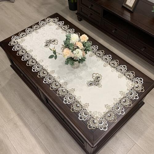 European rectangle table cover embroidered Coffee Tablecloth Table Western Tea Table Cloth flower Solid Color Fabric Lace Book
