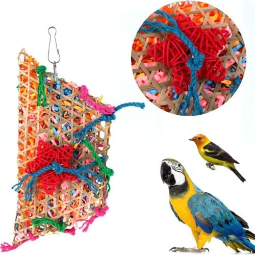 Colorful Bamboo Weave Wooden Swing Parrot Toys Climbing And Biting Bird Cage Accessories For Bird Toys
