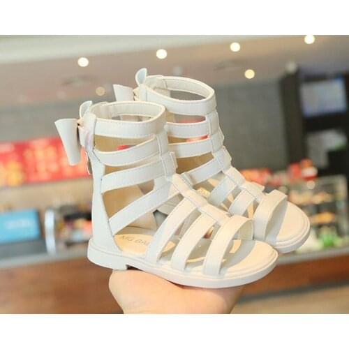 2021 Girls Fashion summer High-top sandals Roman Open toe Sandals Girls classic bow princess shoes Childrens flat sandals 22-31