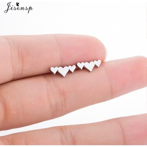 Jisensp Stainless Steel Jewelry Romantic Hearts Stud Earrings Fashion Sweet Heart Earrings for Women Girls Valentines Day Gift