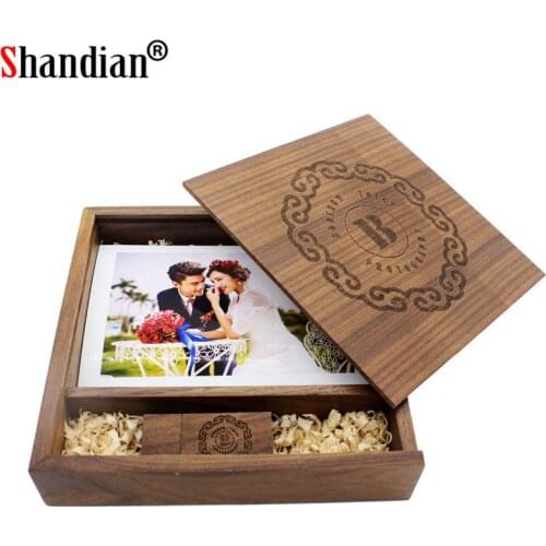 SHANDIAN (1 PCS Free LOGO) Photo Unique Album walnut Wood Pendrive USB flash drive 8GB 16GB 32GB 64GB Photography(170*170*35 mm)