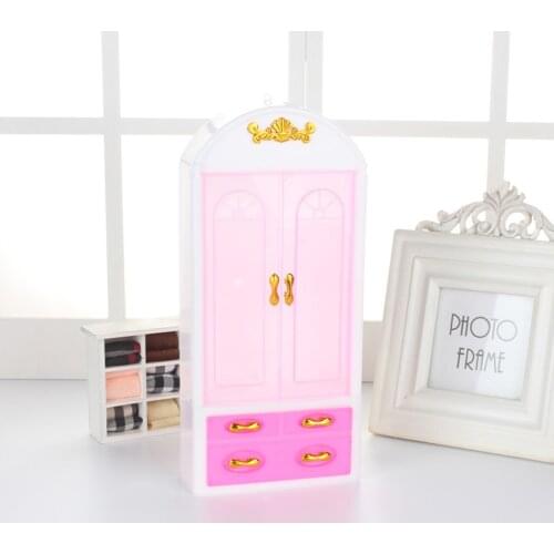 Dollhouse Wardrobe Plastic Cabinet Bedroom Miniature Furniture Doll House Accessories Girls Toys