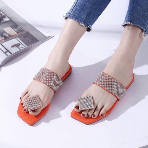 Flat Heels Flip Flops Women Slides with Rhinestone Summer Slippers Ladies Shoes for Woman Sandals Women Flip Flop Sandals