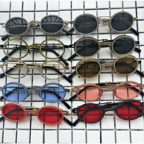 Handmade 10 Designs Crystal Oval Shape Women Men Sun Glasses Fashion Design Punk Style Eyewear Clear Lens Sunglasses