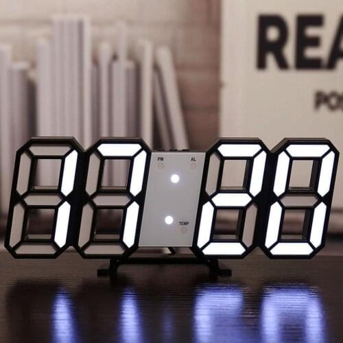 LED Digital Clock Household Temperature 3D Electronic Wall Clock Wall Three-dimensional Wall Hanging Luminous Alarm Clock
