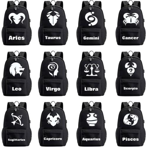 Luminous 12 Zodiac Schoolbag Leo Virgo Taurus Gemini Scorpio Backpack 12 Constellations Boys and Girls Backpack Gifts for Kids
