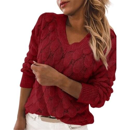 V-neck Women Sweater New Autumn Pullover Casual Feather Pattern Loose Plus Size Long Sleeve Sweaters Dating