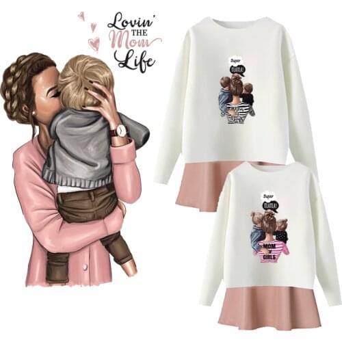 Mom Baby Thermal Transfers Fashion Mom Girl Patches DIY T-Shirt Hoodie Family Iron On Patch Grade-A Thermal Transfer Stickers
