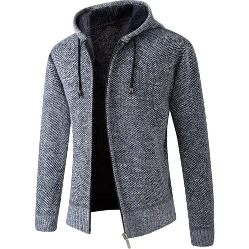 Hoodies Jacket Thick Full Solid Cardigan Male Coats 2021 New Cardigan Mens Hooded Collar Fleece Warm Sweaters Coat Men Coat