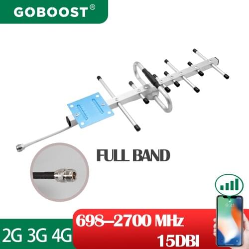 GOBOOST 3g 4g Network Outdoor Yagi Antenna 698mhz-2700mhz For Internet Cellular Amplifier 15dBi Gain LTE DCS WCDMA 900 1800 2100