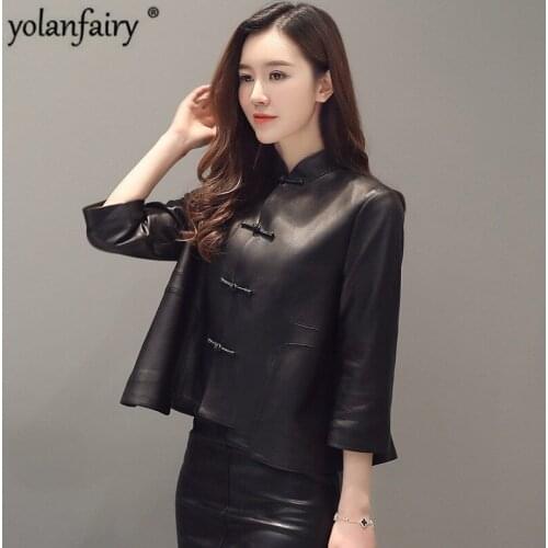 Spring Autumn Genuine Leather Jacket Women Short Vinatge Sheepskin Coat Womens Leather Jackets Chaqueta Mujer F18JC265 YY379