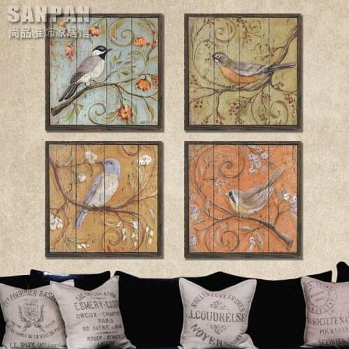 Vintage American bird mural painting living room bedroom dining framed painting decorative wall painting paintings wood frame wa