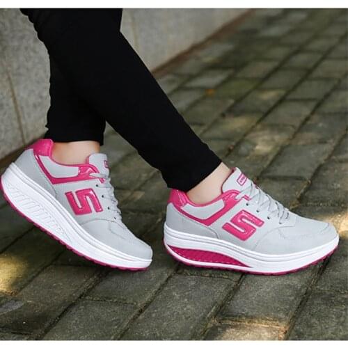 Women Sneakers Shoes 2020 Basket Breathable Mesh Lace Up Platforms Height Increasing Rocking Sport Wedge