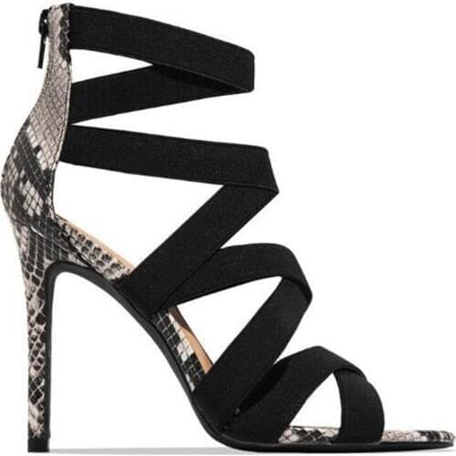 Sandalias Mujer 2020 Womens Ladies Pumps Fashion Bandage Patchwork Mixed Colors Snake High Heels Sandals Casual Shoes size37~43