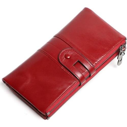 Genuine Leather Women Wallet RFID Fashion Cell Phone Wallet Clutch Female Long Wallet Ladies Money Bag Hasp Zipper Coin Purse