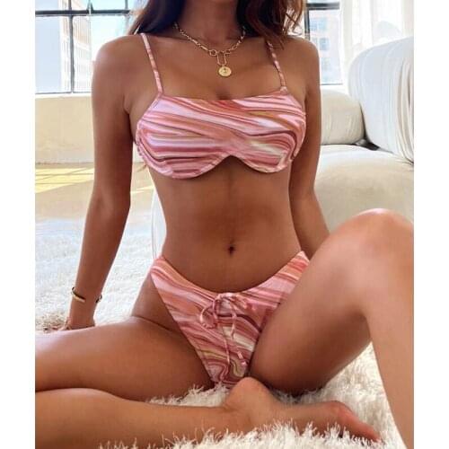 2021 Sexy Ripple Bow Print Two-Piece Swimsuit Women Bikini Swimwear Summer Push Up Swimsuit Bikini Swimwear Beach Wear Biquini